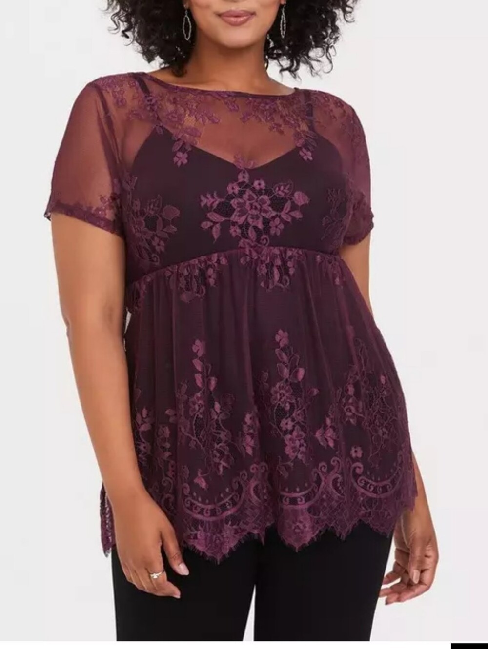 #108 Torrid 3 Babydoll Sheer Mesh Lace Scoop Neck Top